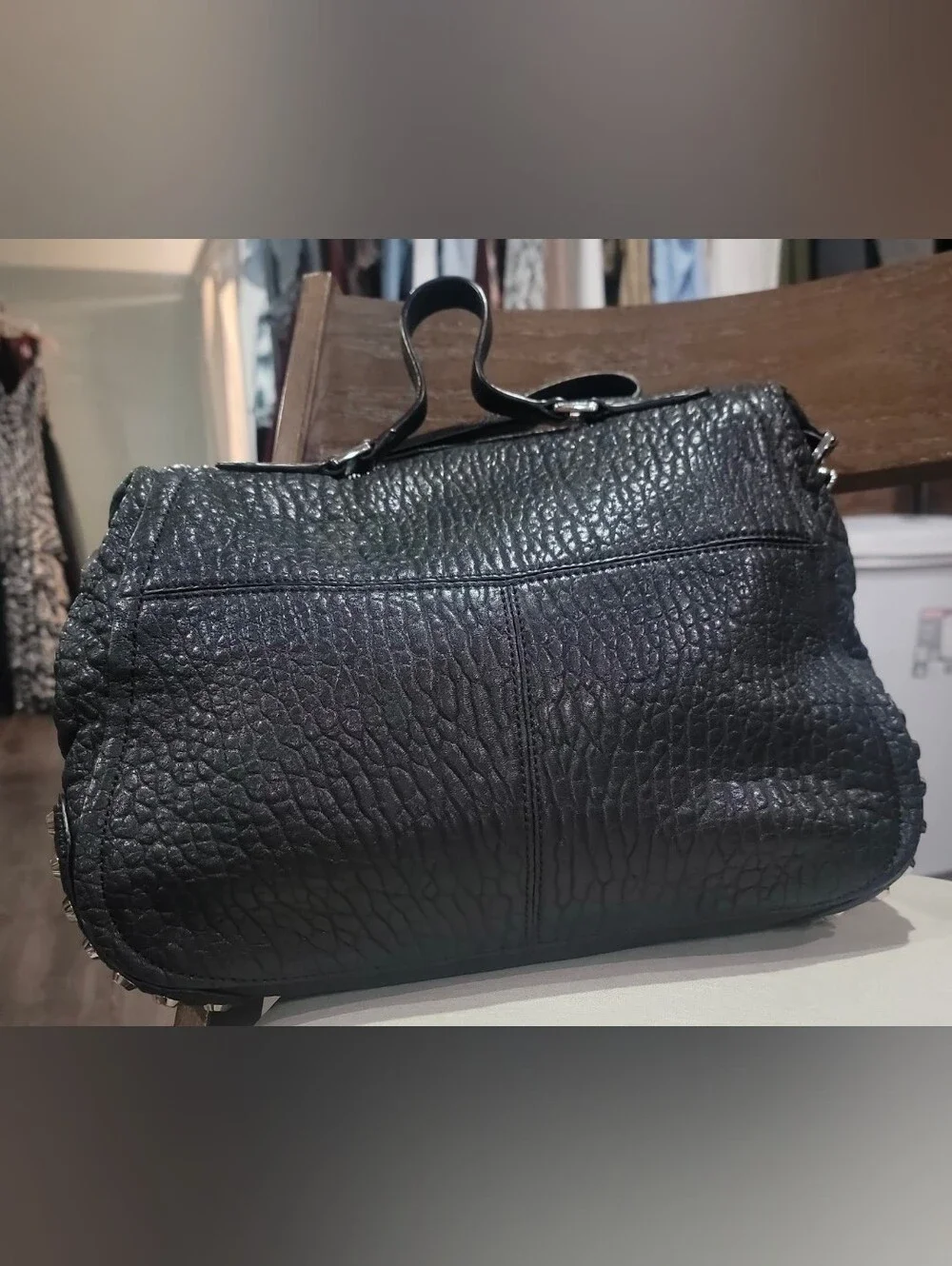 Michael Kors Black Pebble Leather Top Handle Satchel Bag Silver Hardware